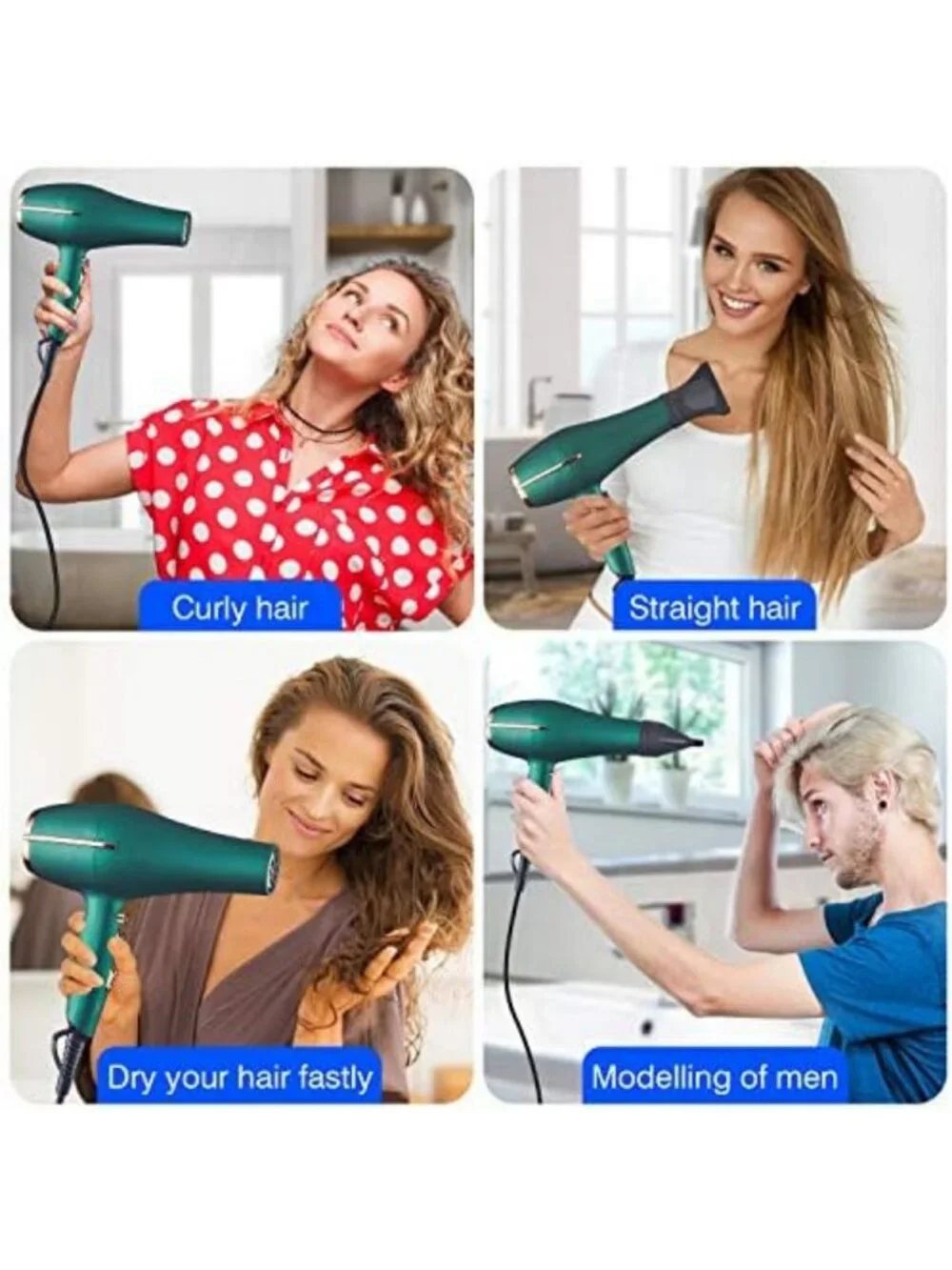 2000W Ionic Hair Dryer - Professional Low Noise Blow Dryer with Diffuser, 3 Heat